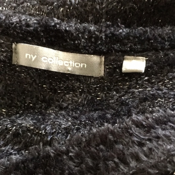 NY collection black metallic silver fuzzy vneck sweater small - Picture 9 of 11